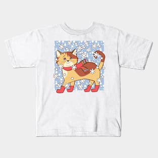 Cat in Snow Kids T-Shirt